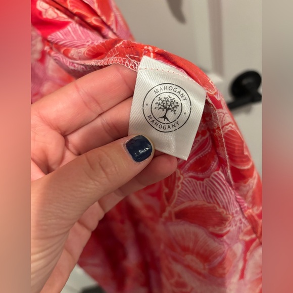 Mahogany Kimono Robe Red Pink Floral Print Cotton Flower Pattern Pajamas Boho - Picture 4 of 8